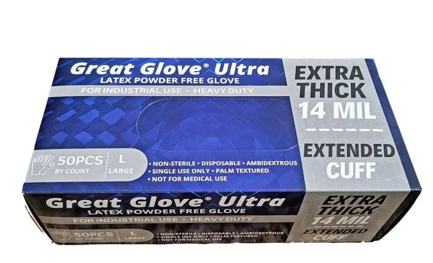 Great Glove 14mil Latex Powder Free Disposable Gloves, Case of 500 Wholesale, 14mil, 12" Long Cuff (BNM2)