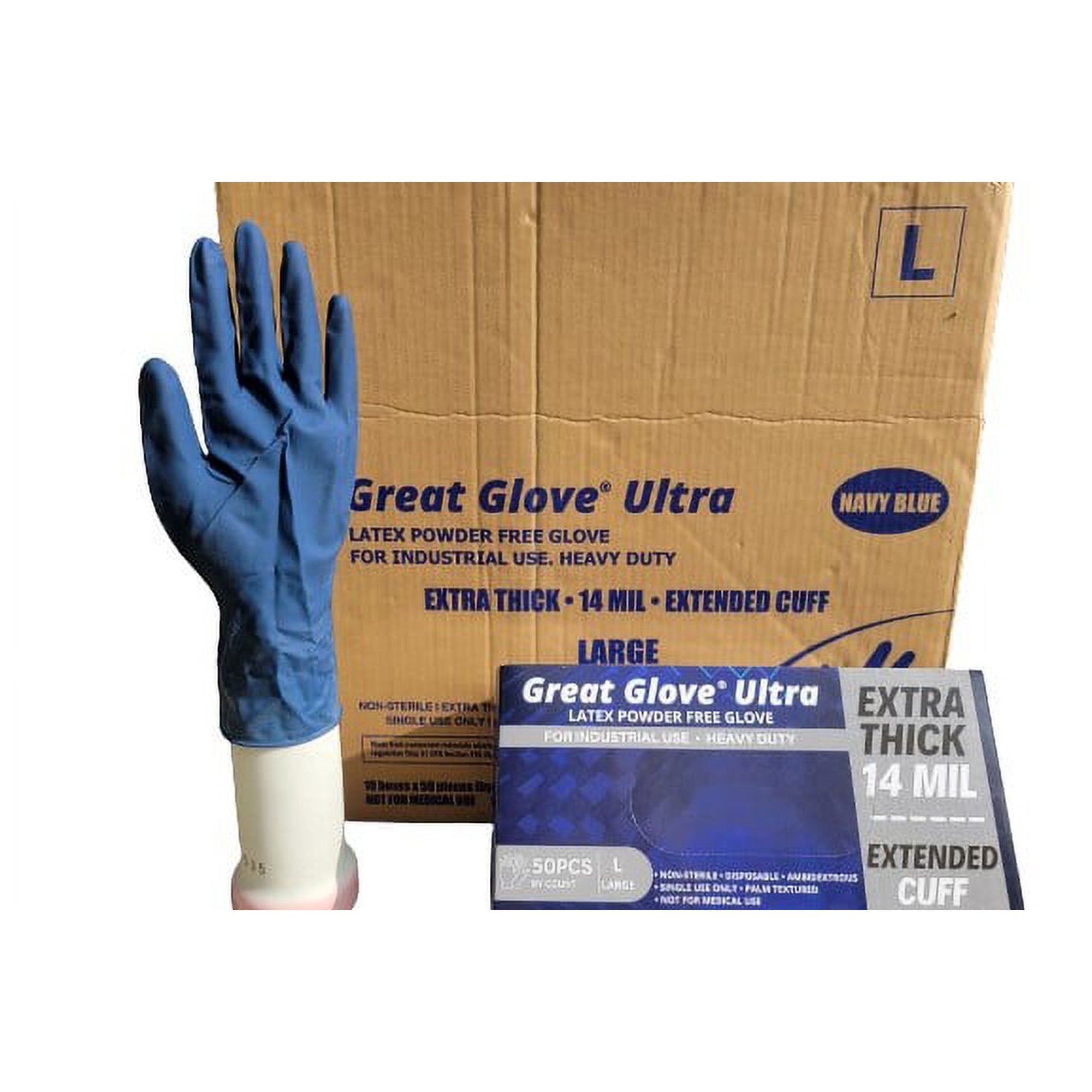 Great Glove 14mil Latex Powder Free Disposable Gloves, Case of 500 Wholesale, 14mil, 12" Long Cuff (BNM2)
