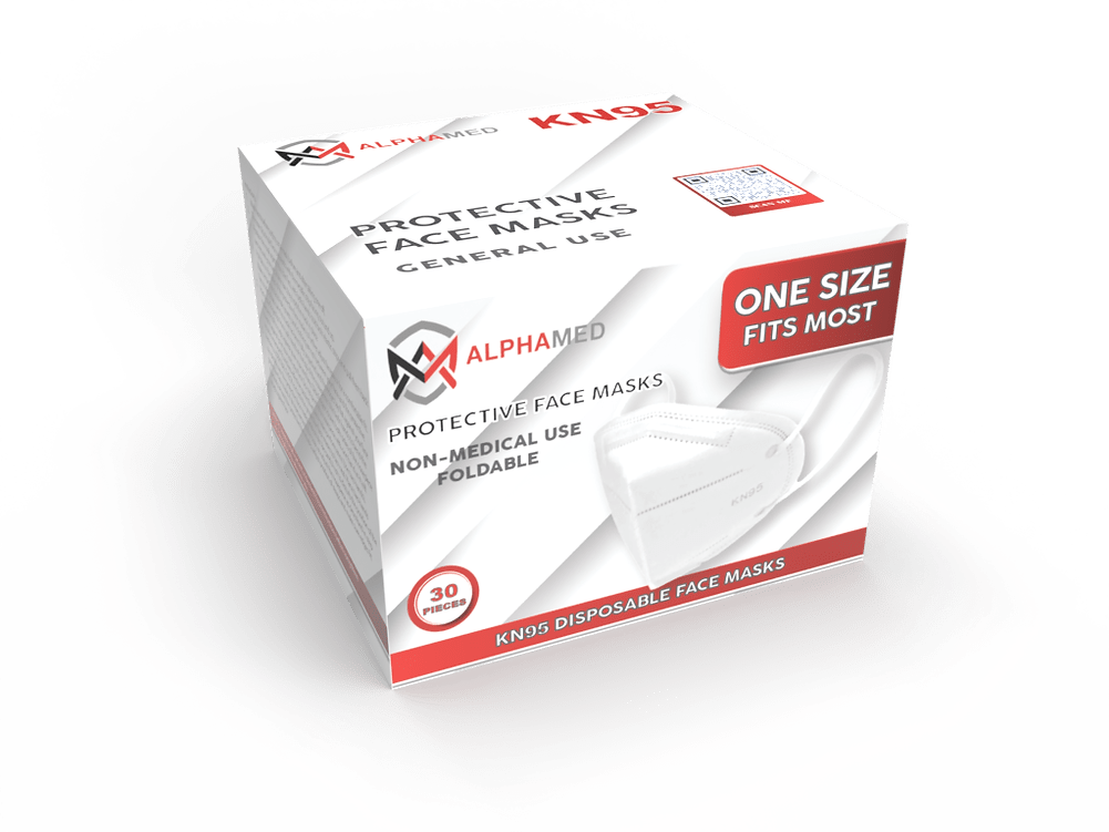 ALPHAMED KN95 Protective Face Masks – Case of 1080 Masks (36 Boxes x 30 Masks)