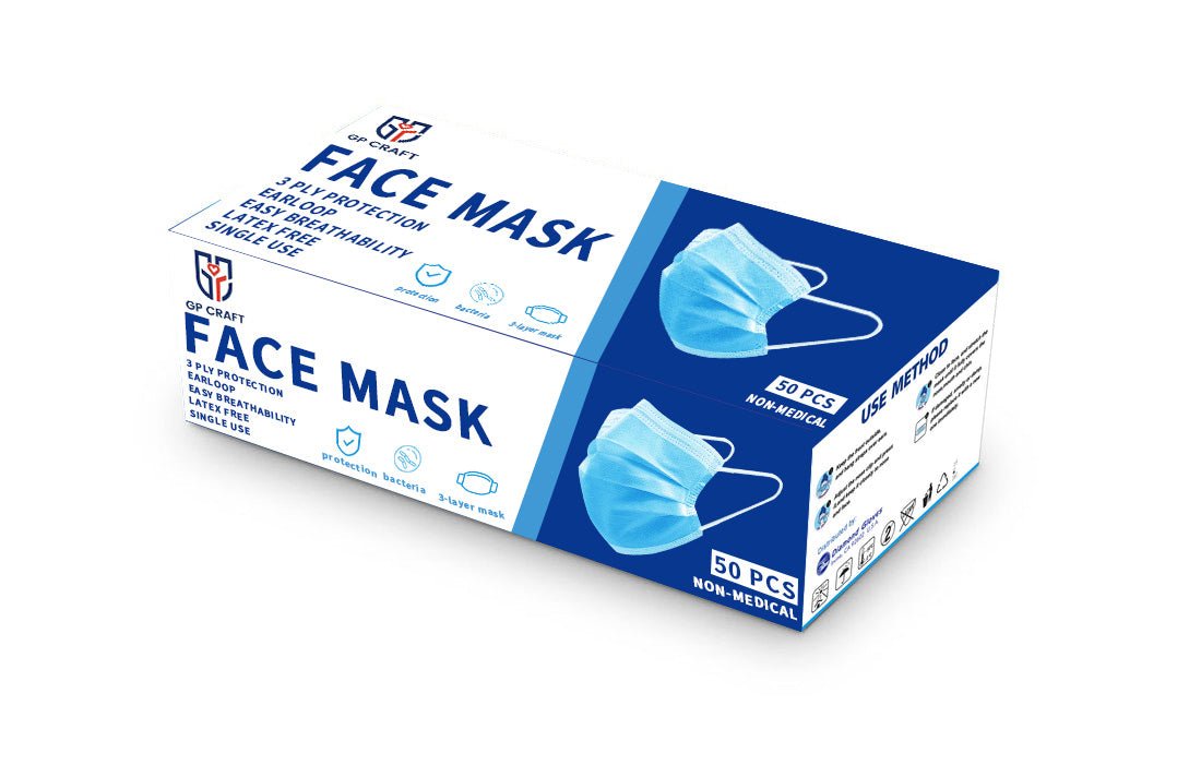 GP Craft Blue Disposable 3-ply Face Mask, Case of 2000 (40 boxes x 50 masks)