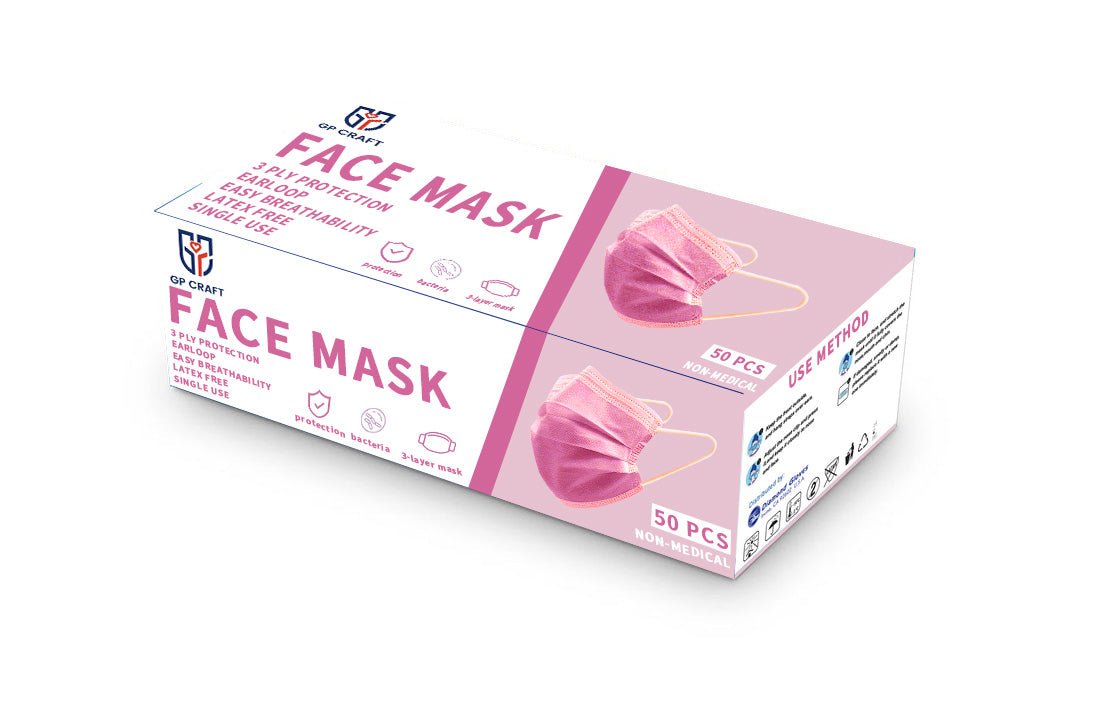 GP Craft Pink Disposable 3-ply Face Mask, Case of 2000 (40 boxes x 50 masks)
