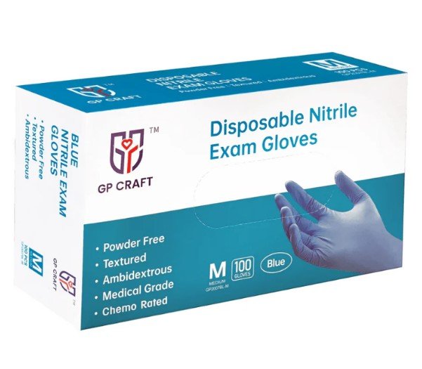 GP Craft 4 mil Blue Nitrile Exam Disposable Gloves, Case of 1000 Wholesale, Powder Free (GP40)
