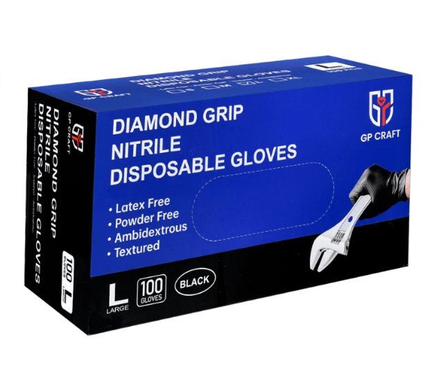 GP Craft 8 mil Black Nitrile Industrial Gloves, Diamond Textured, Powder Free, Case of 1000 (GP66)