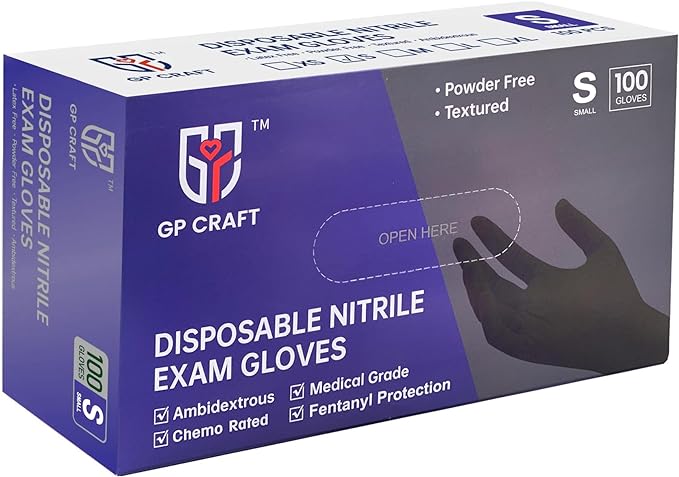 GP Craft 6 mil Black Nitrile Exam Gloves, Powder Free, Case of 1000 (GP51)