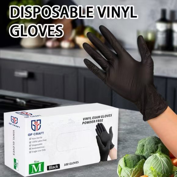 GP Craft Black Vinyl Gloves, Powder Free, Case of 1000 (GPV-Black)