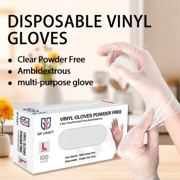 GP Craft Clear Vinyl Gloves, Powder Free, Case of 1000 (GPV-Clear)