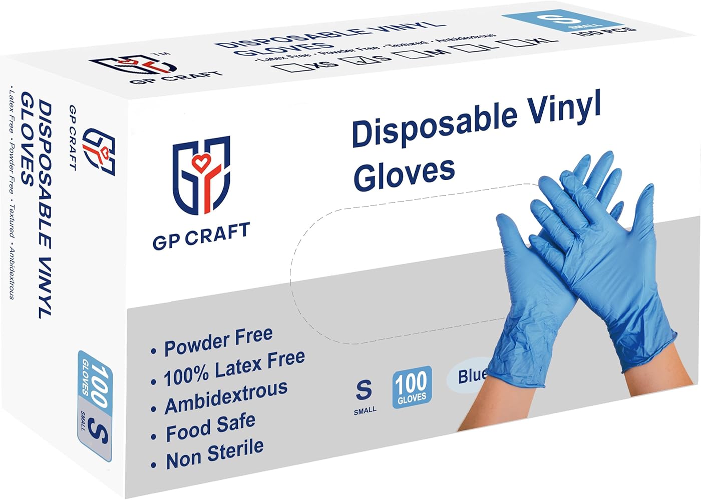 GP Craft Blue Vinyl Gloves, Powder Free, Case of 1000 (GPV-BLUE)
