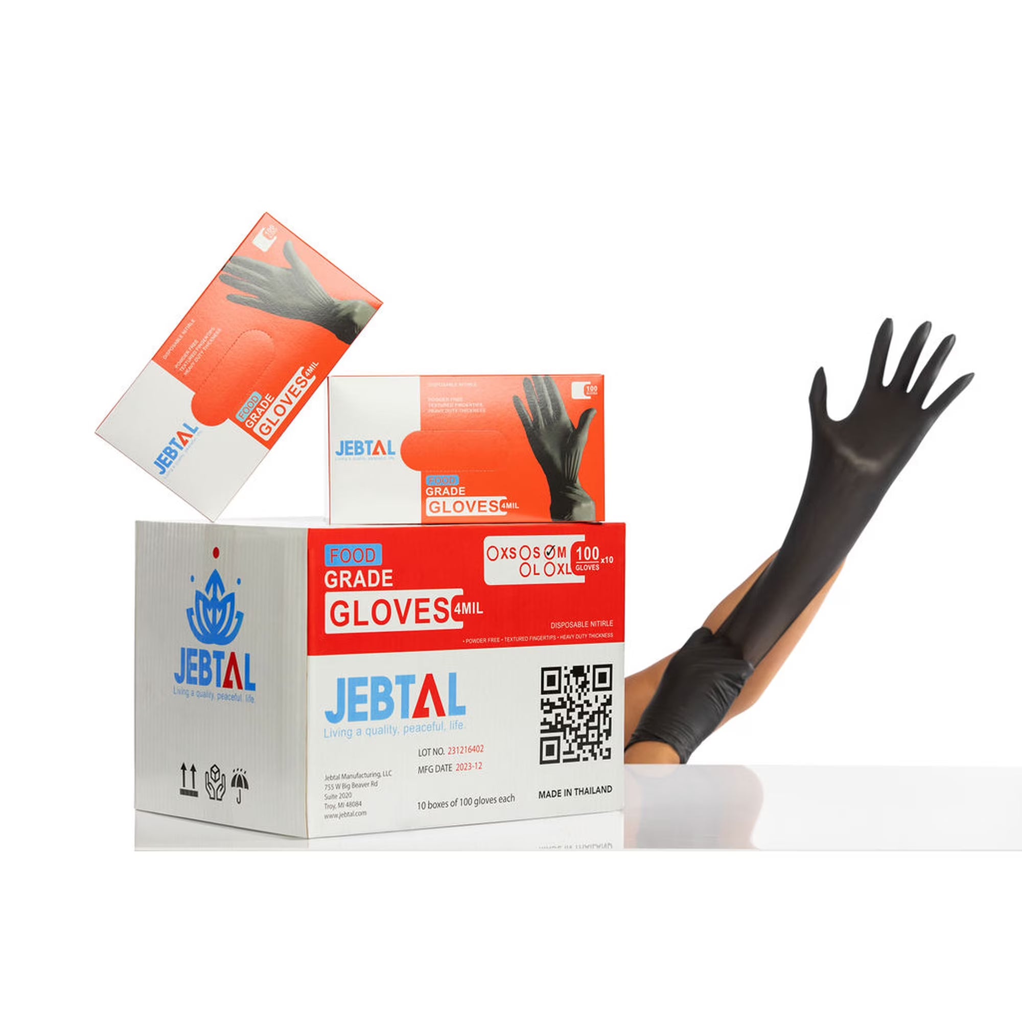 Jebtal Black Nitrile Food Grade Gloves – Powder-Free, Case of 1000