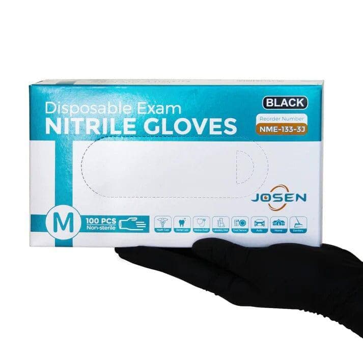 Josen 4 mil Black Nitrile Exam Gloves, Powder Free, Case of 1000 (JSNBL4)