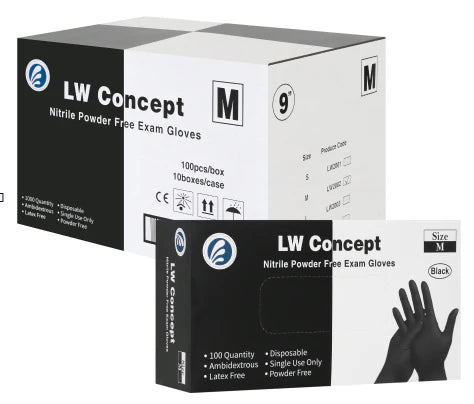 LW Concept 4 mil Black Nitrile Powder-Free Exam Gloves, case of 1000 (ASTM D6319, FDA 510k)