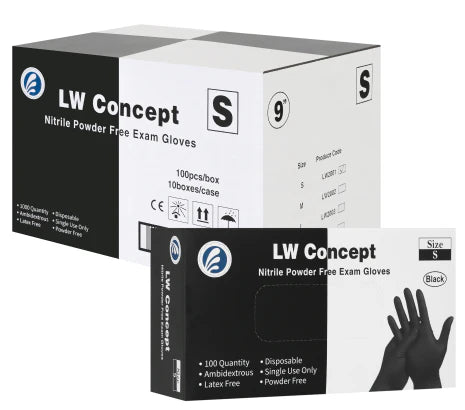 LW Concept 4 mil Black Nitrile Powder-Free Exam Gloves, case of 1000 (ASTM D6319, FDA 510k)