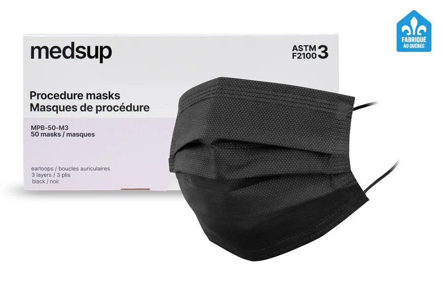 Medsup Black 3-ply Disposable Earloops Face Masks (case of 2000)