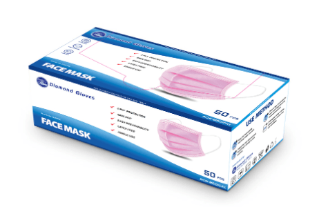 Pink 3-ply Disposable Adult Face Mask, case of 2000