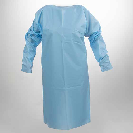 Polyethylene over-the-head gown, US made AAMI Level 2, with thumb loop – Case of 75