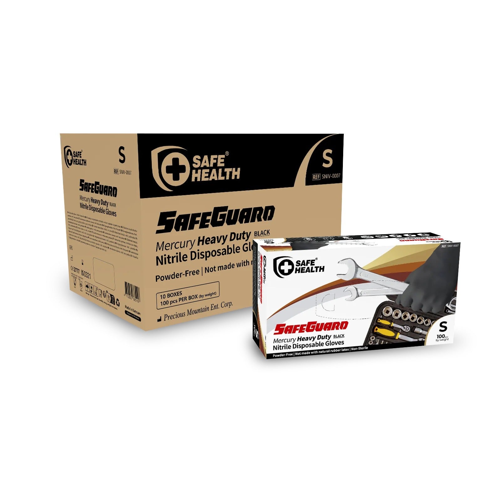 Safe Guard 6 mil Heavy Duty Black Nitrile Exam Gloves, Powder Free, Case of 900 (SG63)