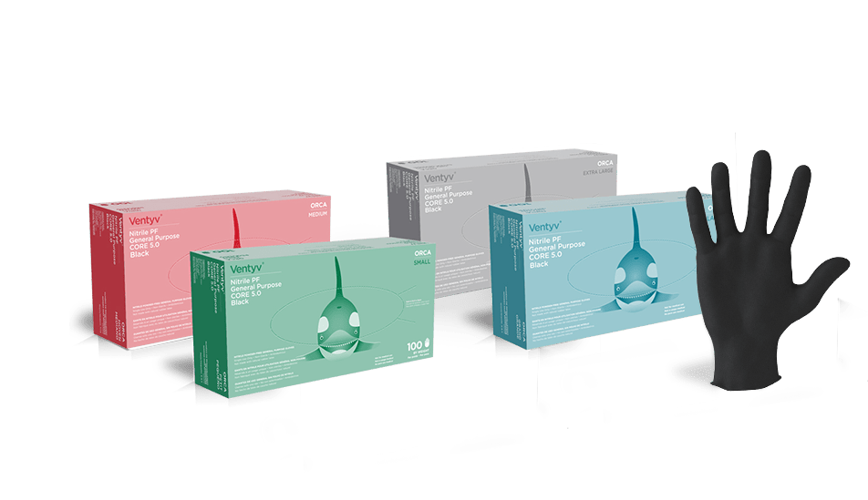 Ventyv Orca 6 mil Black Nitrile Exam Gloves, Powder-Free (VOBN6), case of 1000