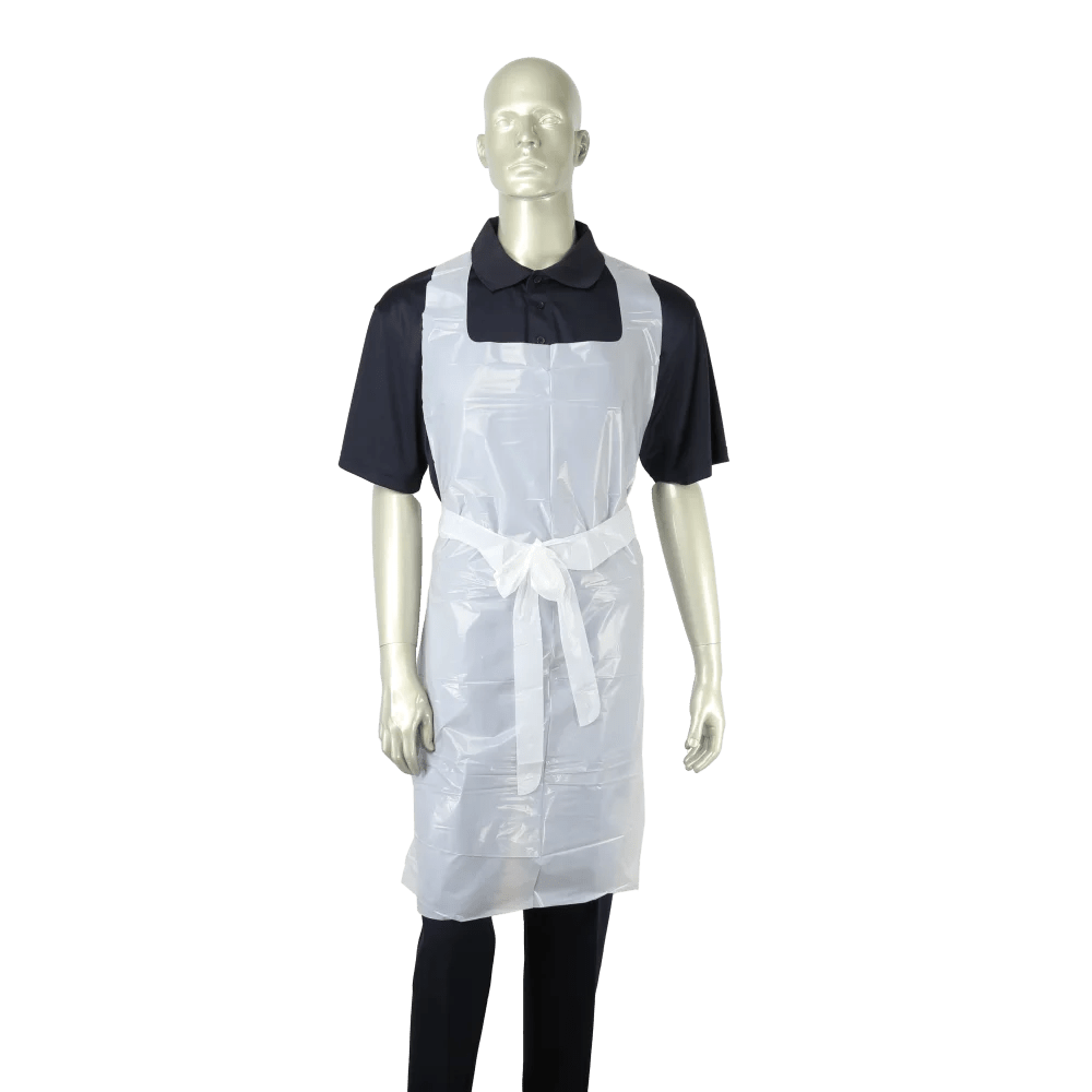 dsiposable aprons LK Packaging Disposable Embossed Poly Apron it will fit perfectly on most adults Blue polyethylene disposable apron, 69