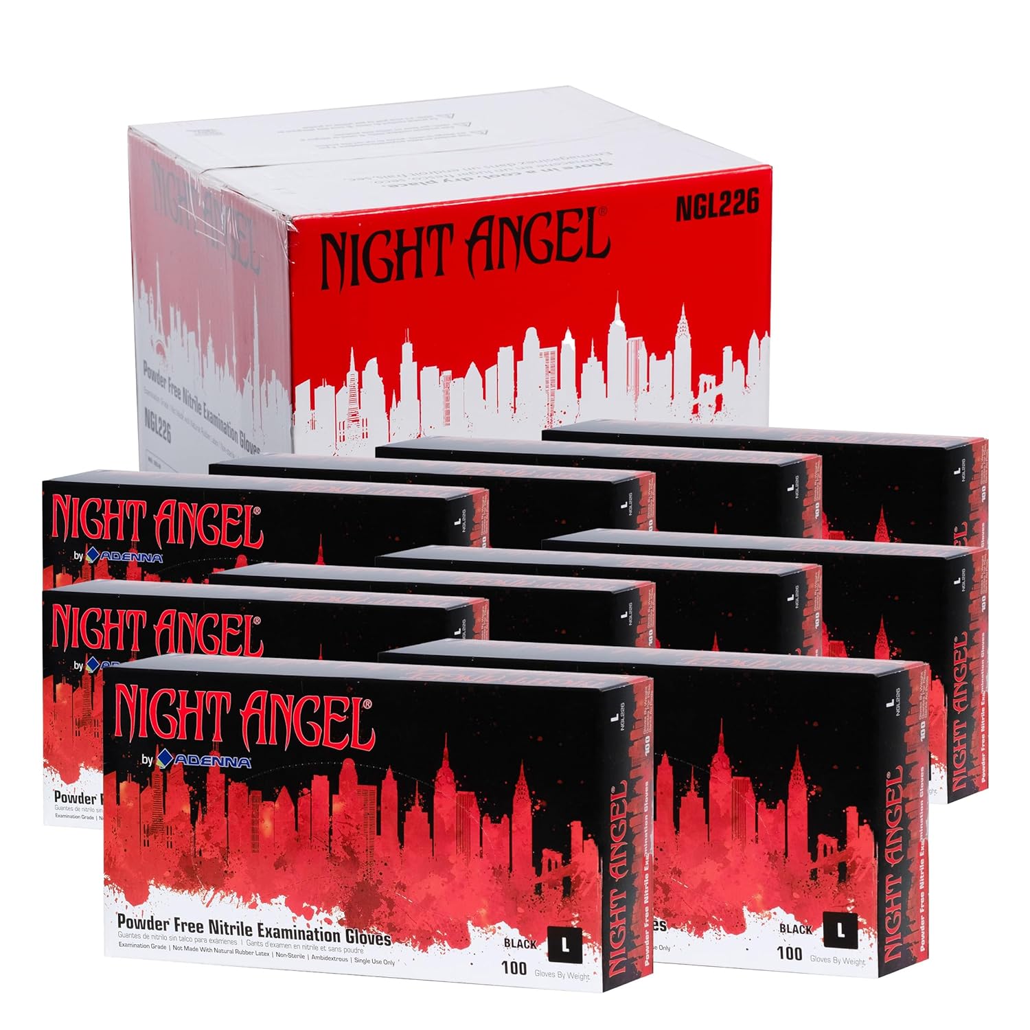Adenna Night Angel 4 mil Black Nitrile Gloves, Powder-Free, Case of 1000
