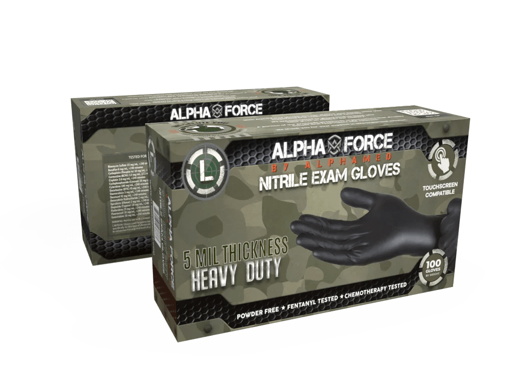 Alpha Force 5 mil Black Nitrile Heavy Duty Disposable Gloves, Chemo Tested, Case of 1000 (AF5B)