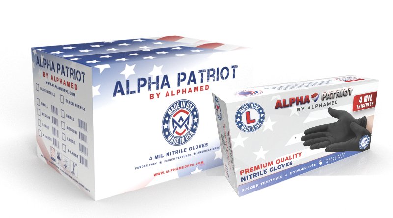 Alpha Patriot 4 mil Black Nitrile Gloves, Made in USA, case of 1000 (AP4BLACK)