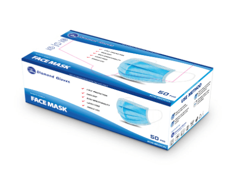 Blue 3-ply Disposable Adult Face Mask, case of 2000