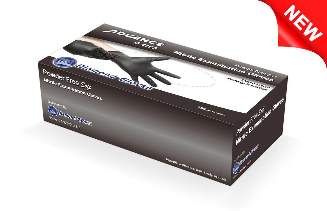 Diamond 4 mil Black Nitrile Exam Gloves, Fentanyl Resistant (IF41), Case of 1000