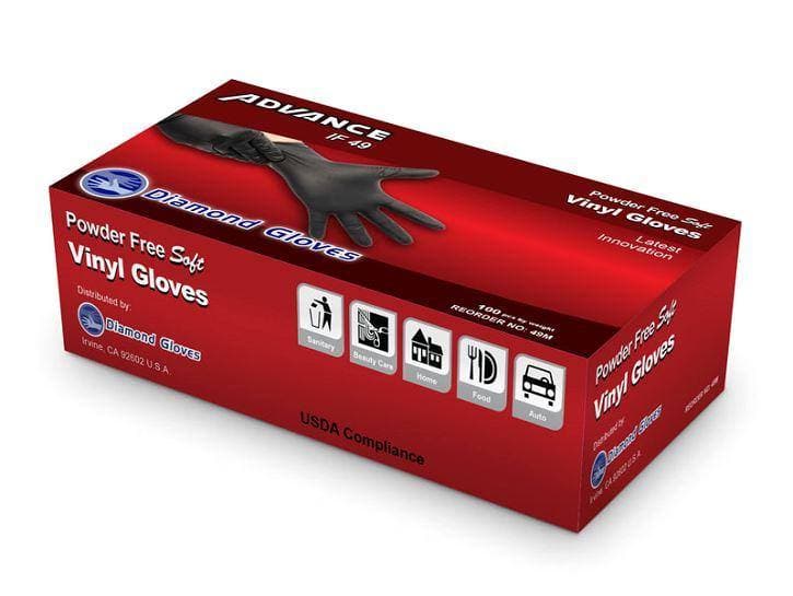 Diamond Black Industrial Vinyl Gloves, Powder Free 4.5g (IF49), case of 1000