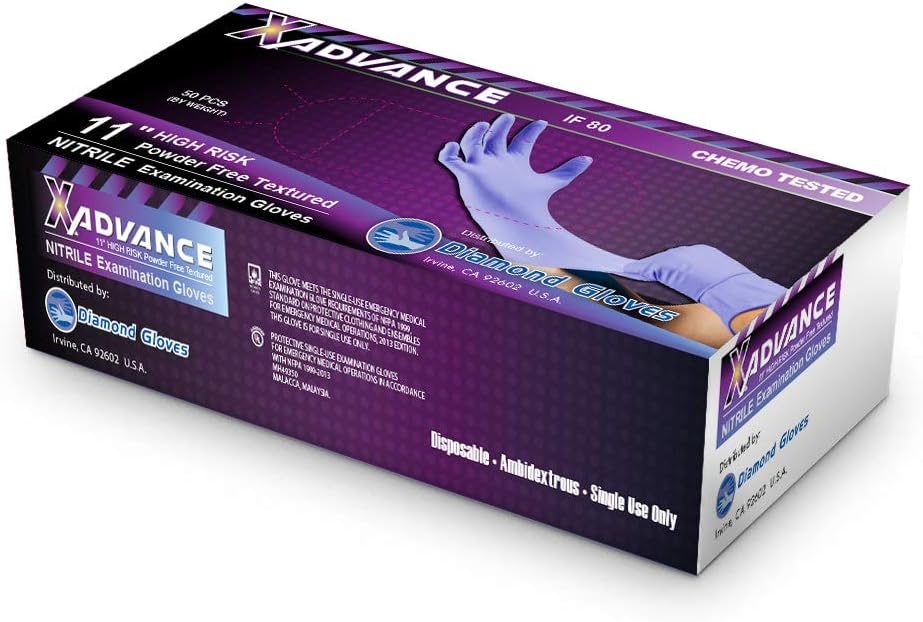 Diamond Blue 8 mil Nitrile Exam Gloves, 12" Long Cuff, Case of 500 (IF80)
