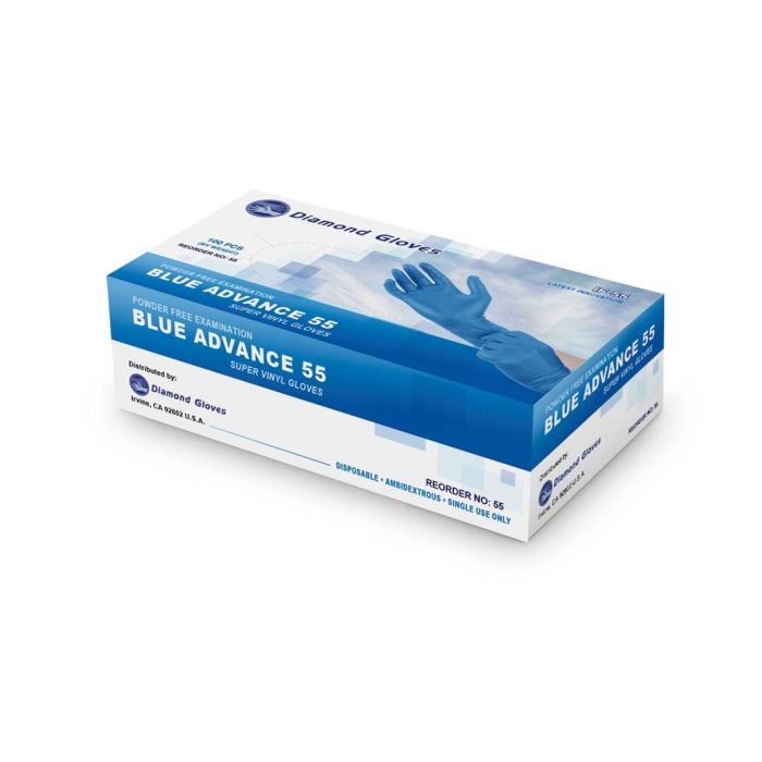 Diamond Blue Super Vinyl (blend) PF Exam Gloves 5.2g, Powder-Free (IF55), case of 1000