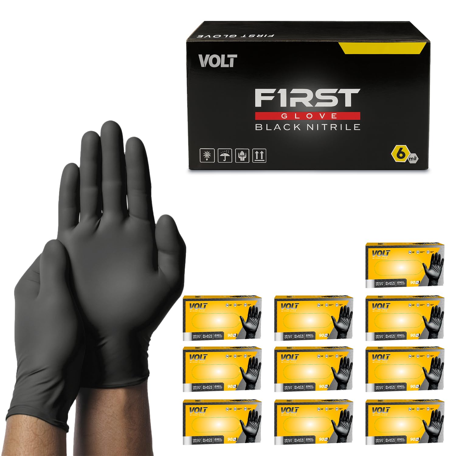First Glove Volt 6 mil Black Nitrile Exam Disposable Gloves, Case of 1000 Wholesale, Powder-Free