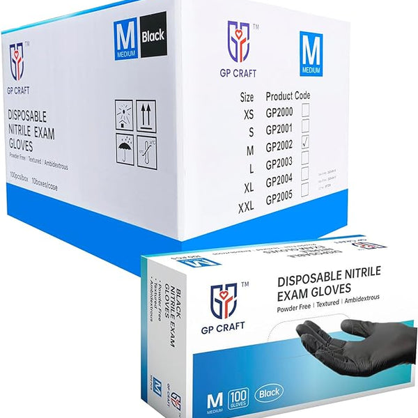 GP Craft Black Nitrile Exam Gloves 5 Mil Wholesale 1000