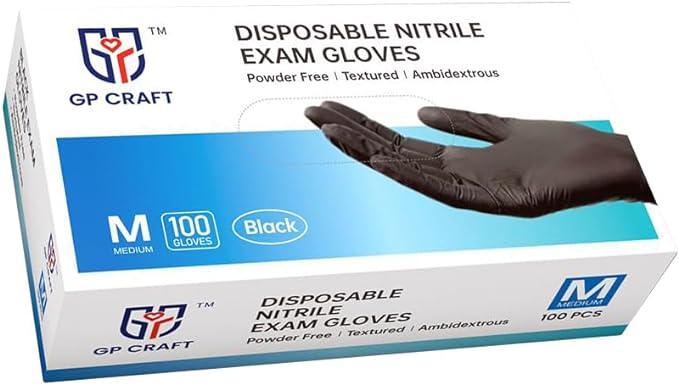 GP Craft 5 mil Black Nitrile Exam Gloves, Powder Free, Case of 1000 (GP50)