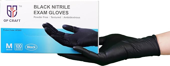 GP Craft 5 mil Black Nitrile Exam Gloves, Powder Free, Case of 1000 (GP50)