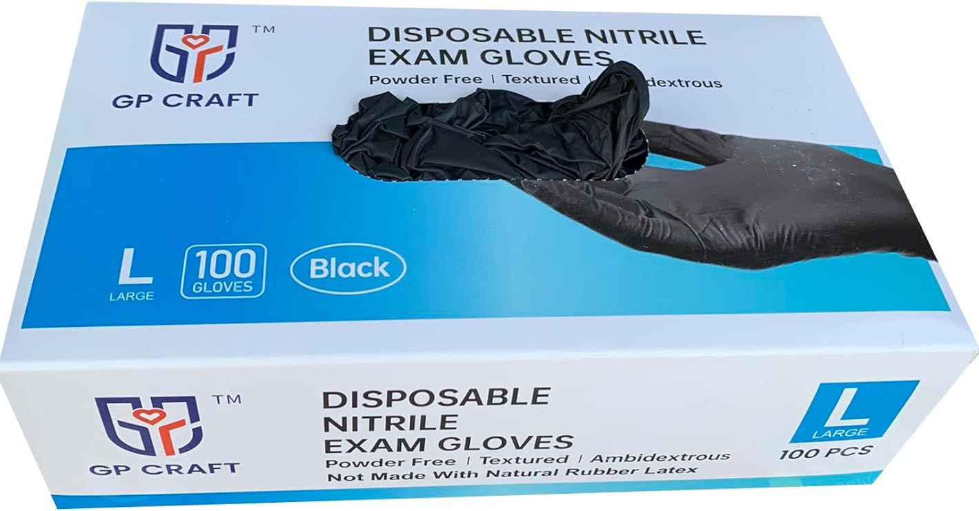 GP Craft 5 mil Black Nitrile Exam Gloves, Powder Free, Case of 1000 (GP50)