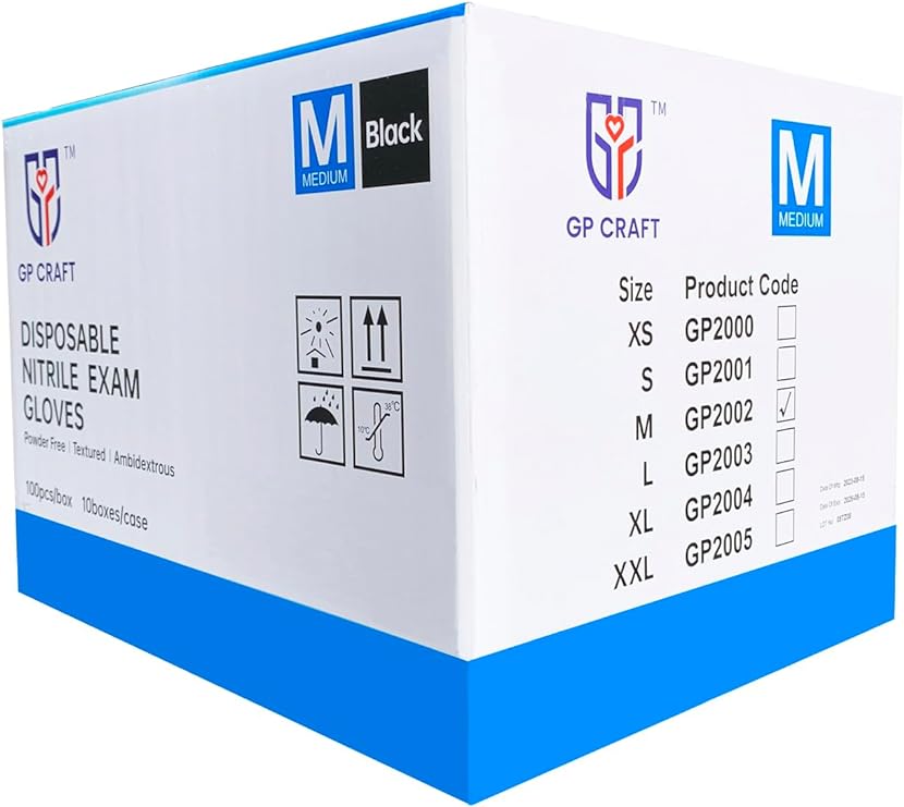 GP Craft 5 mil Black Nitrile Exam Gloves, Powder Free, Case of 1000 (GP50)