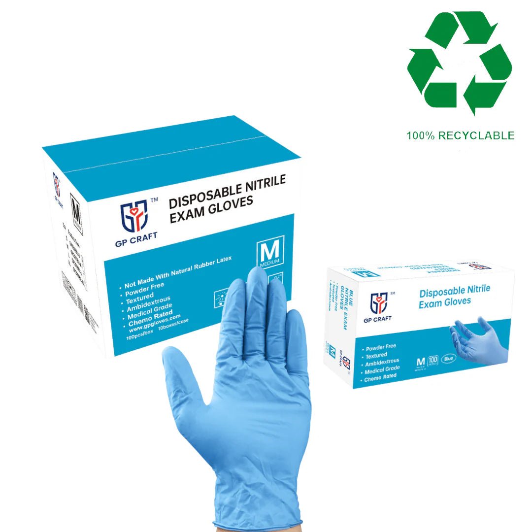 GP Craft 4 mil Blue Nitrile Exam Disposable Gloves, Case of 1000 Wholesale, Powder Free (GP40)