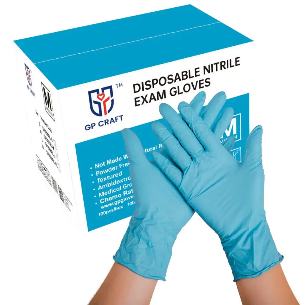 GP Craft 4 mil Blue Nitrile Exam Disposable Gloves, Case of 1000 Wholesale, Powder Free (GP40)