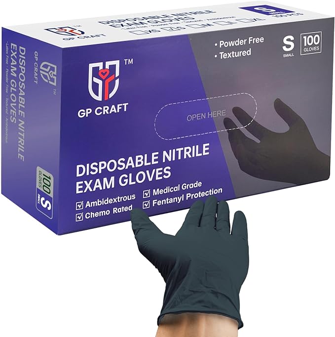 GP Craft 5.5 mil Black Nitrile Exam Gloves, Fentanyl Resistant, Powder Free, Case of 1000 (GP51)