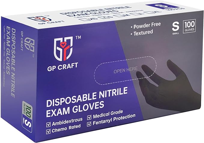 GP Craft 5.5 mil Black Nitrile Exam Gloves, Fentanyl Resistant, Powder Free, Case of 1000 (GP51)