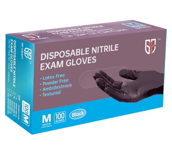 GP Craft 6 mil Black Nitrile Exam Gloves, Powder Free, Case of 1000 (GP63)