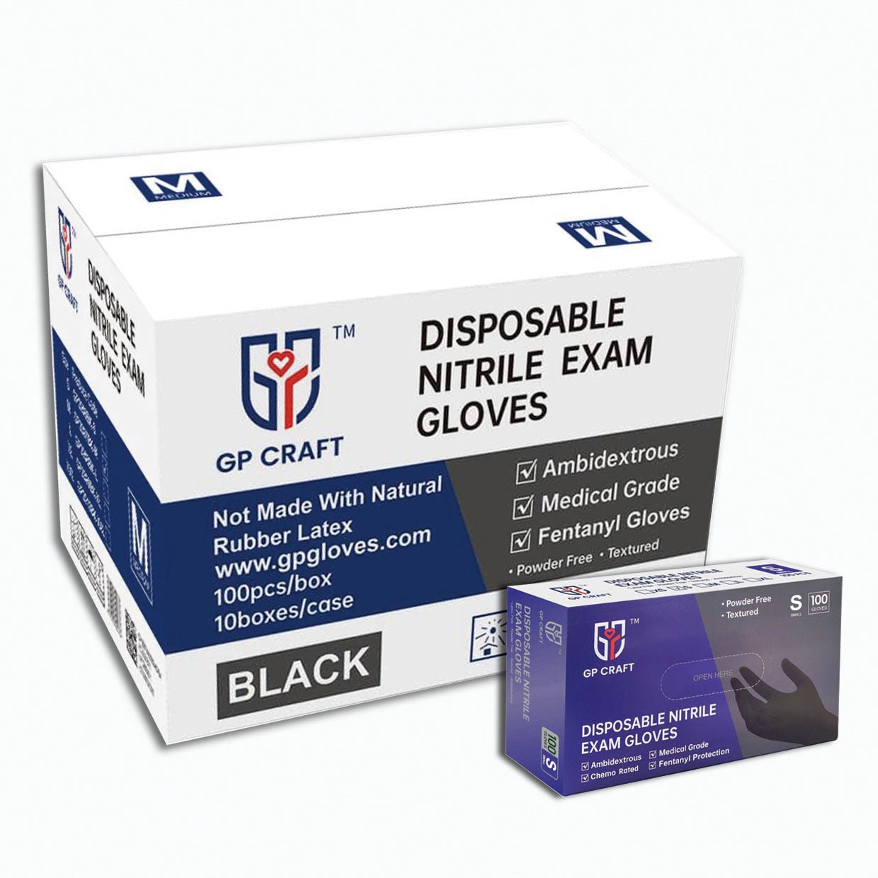 GP Craft 6 mil Black Nitrile Exam Disposable Gloves, Powder Free, Case of 1000 (GP51)