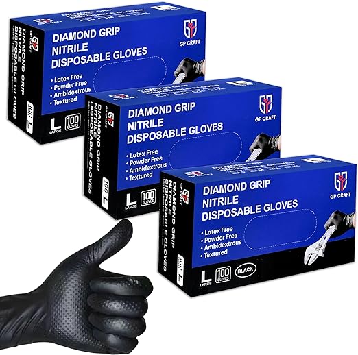 GP Craft 8 mil Black Nitrile Exam Gloves, Diamond Textured, Powder Free, Case of 1000 (GP66)