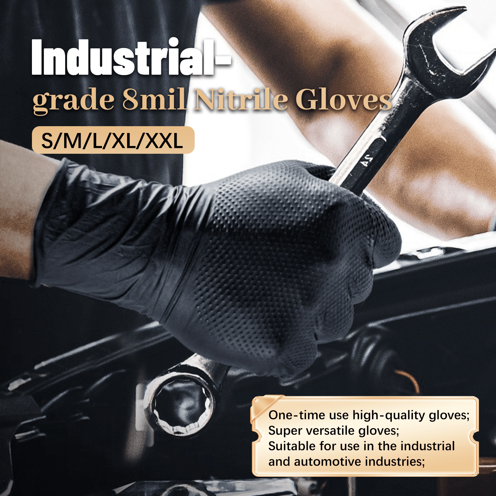 GP Craft 8 mil Black Nitrile Industrial Gloves, Diamond Textured, Powder Free, Case of 1000 (GP66)