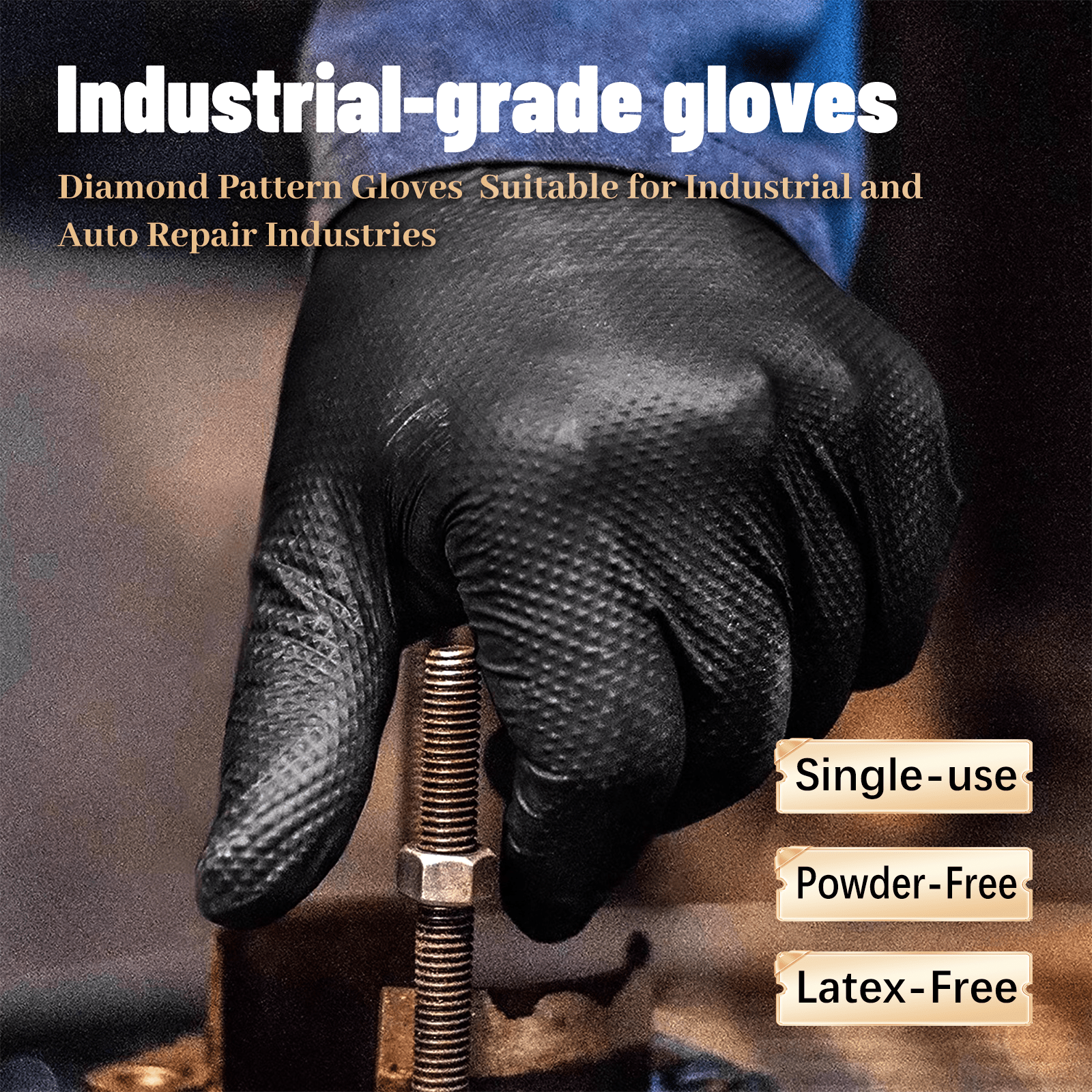 GP Craft 8 mil Black Nitrile Industrial Gloves, Diamond Textured, Powder Free, Case of 1000 (GP66)