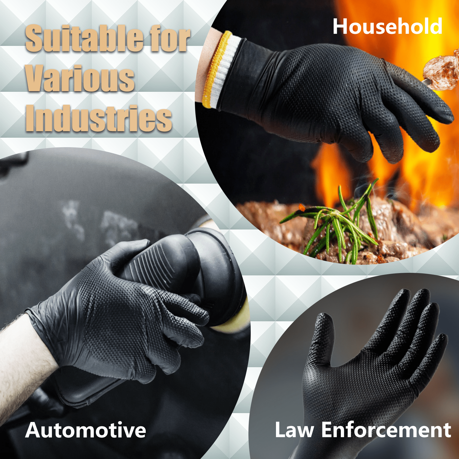 GP Craft 8 mil Black Nitrile Industrial Gloves, Diamond Textured, Powder Free, Case of 1000 (GP66)