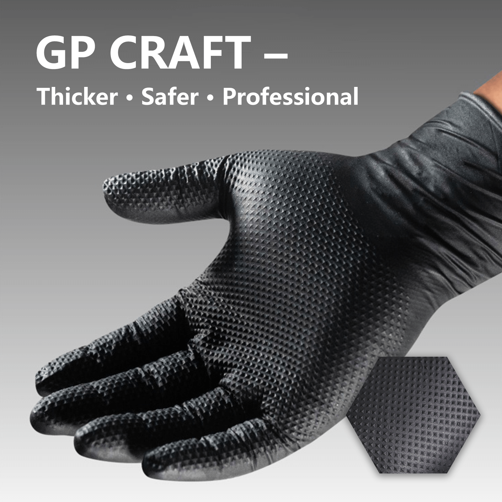 GP Craft 8 mil Black Nitrile Industrial Gloves, Diamond Textured, Powder Free, Case of 1000 (GP66)