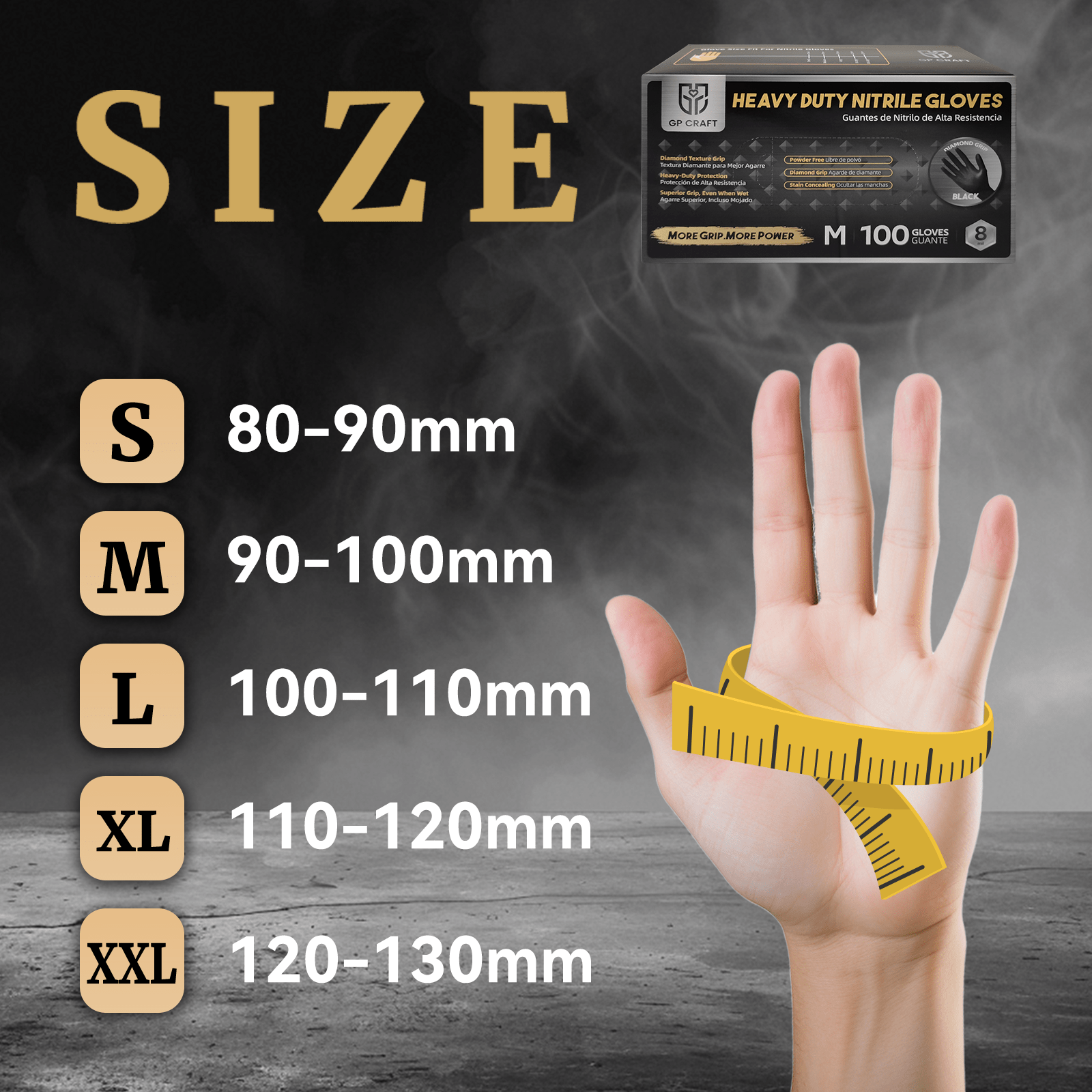GP Craft 8 mil Black Nitrile Industrial Gloves, Diamond Textured, Powder Free, Case of 1000 (GP66)
