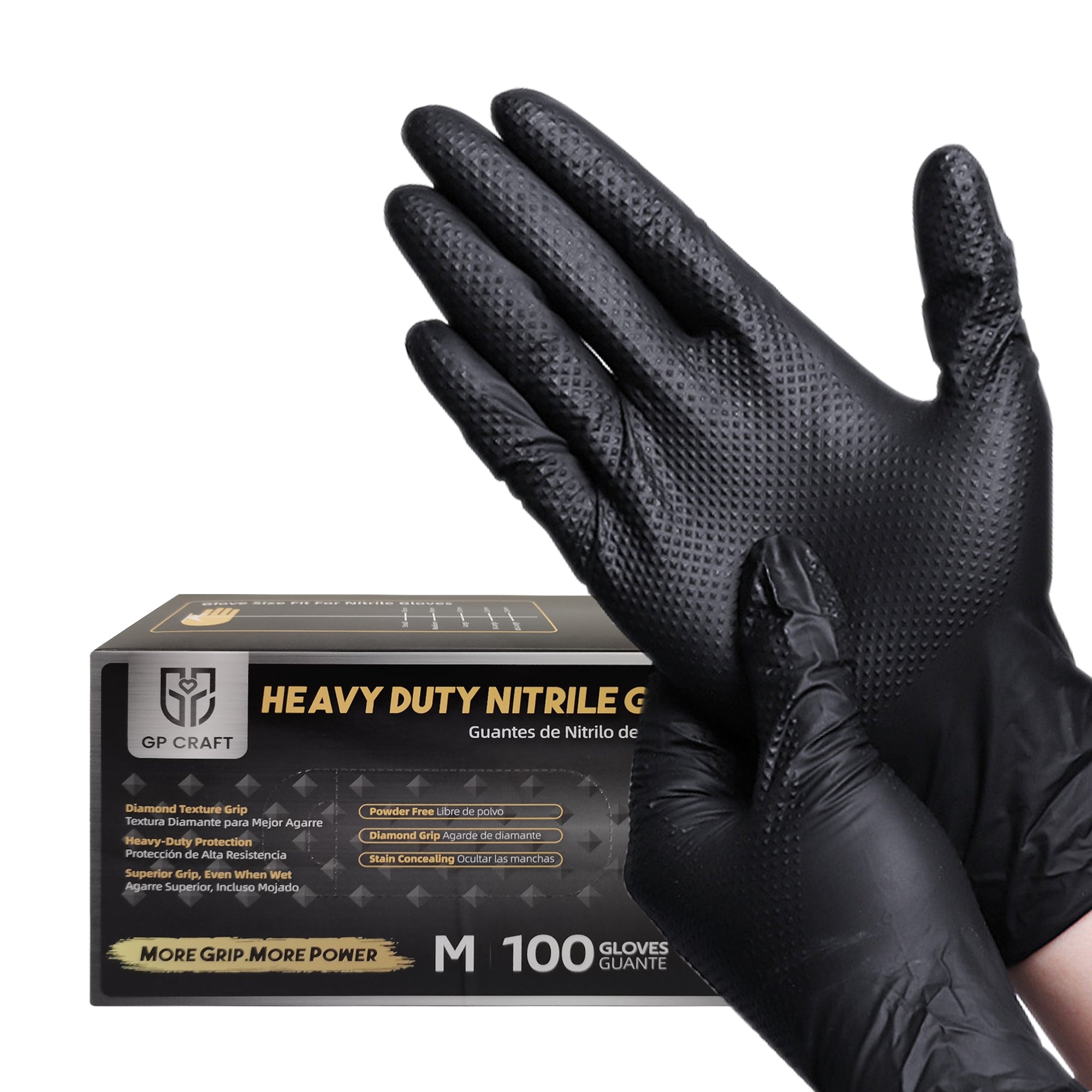 GP Craft 8 mil Black Nitrile Industrial Gloves, Diamond Textured, Powder Free, Case of 1000 (GP66)
