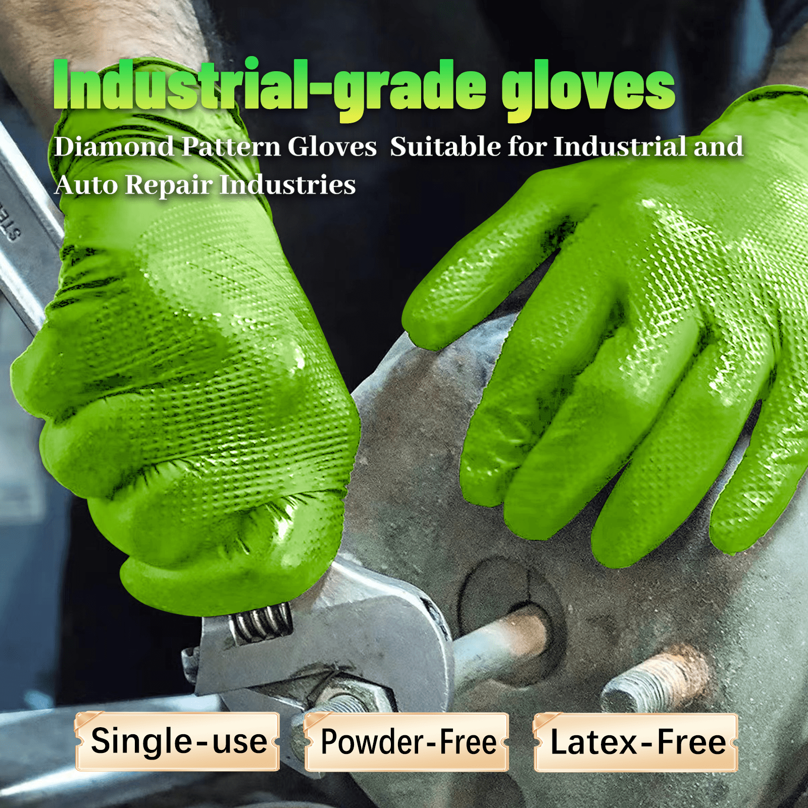 GP Craft 8 mil Green Nitrile Industrial Gloves, Diamond Textured, Powder Free, case of 1000 (GP67)