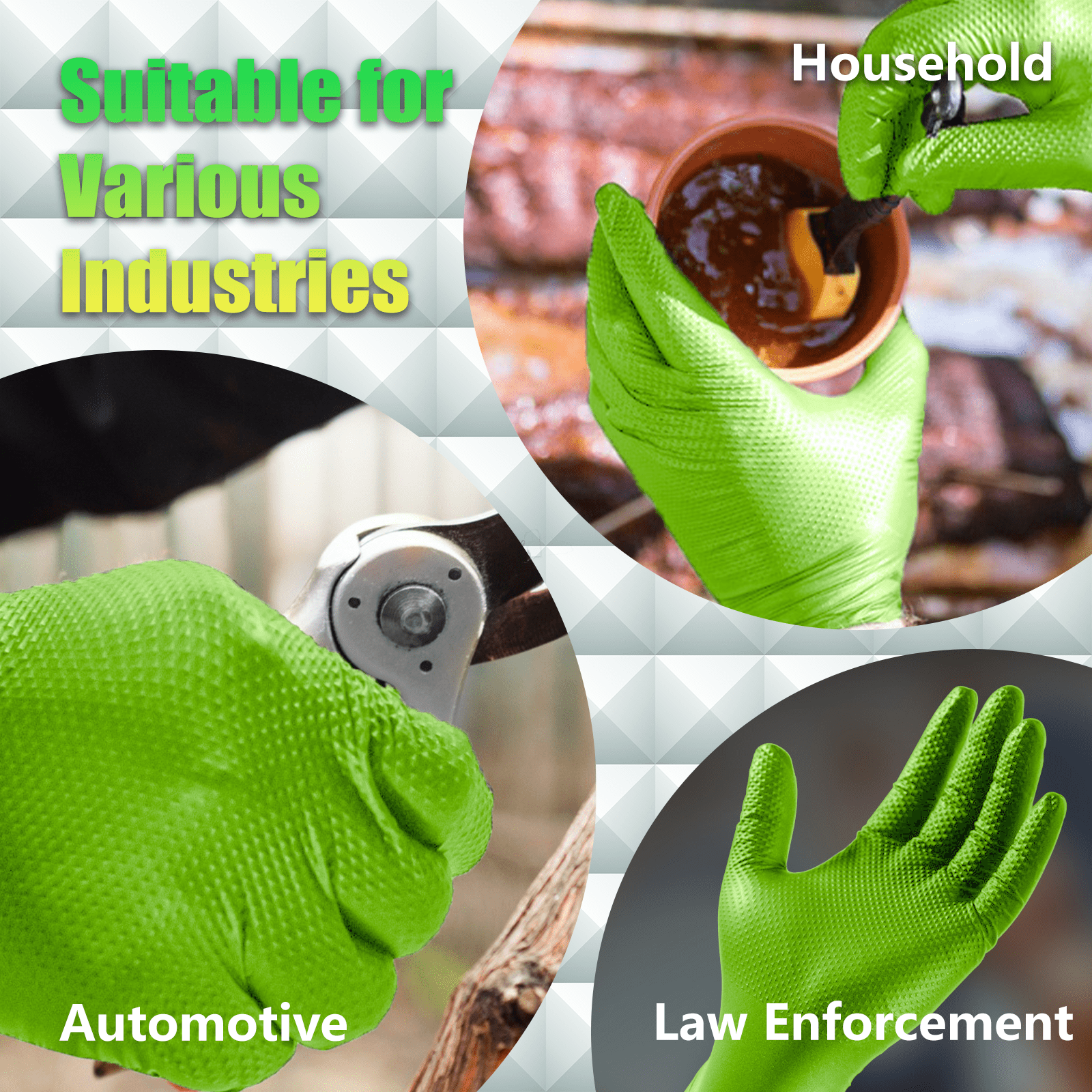 GP Craft 8 mil Green Nitrile Industrial Gloves, Diamond Textured, Powder Free, case of 1000 (GP67)